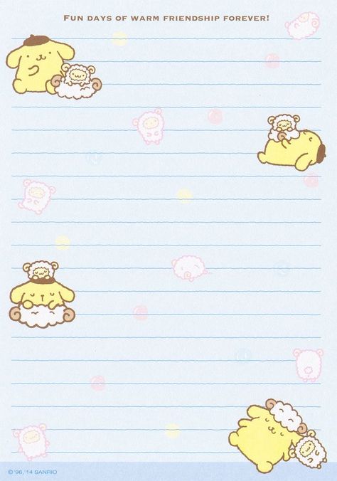 Sanrio Purin, Kawaii Printables, Memo Pad Design, Hello Kitty Printables, Note Writing Paper, Writing Paper Printable, Memo Notepad, Memo Paper, Pen Pal Letters