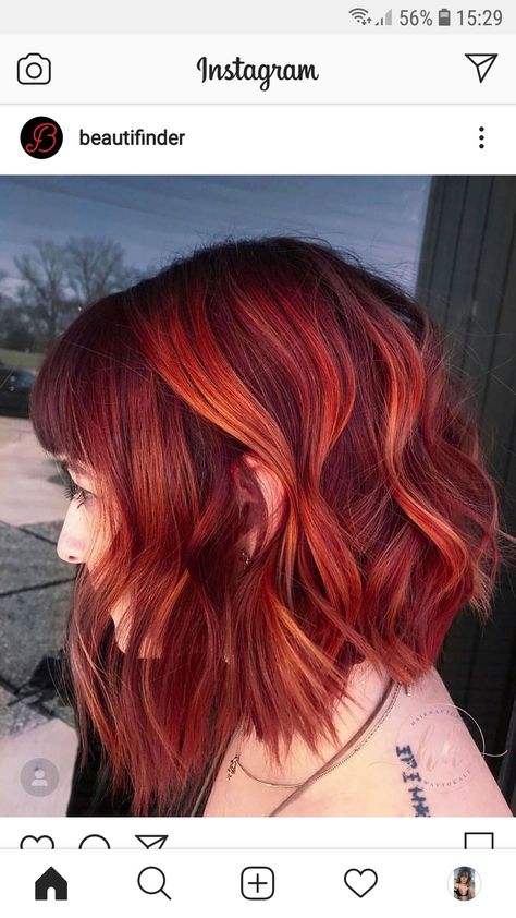 Red With Orange Highlights, Red Hair With Orange Highlights, Red Hair Short Bob, Fall Auburn Hair, Short Copper Hair, Red Hair Trends, Red Blonde Hair, Short Red Hair, Ginger Hair Color