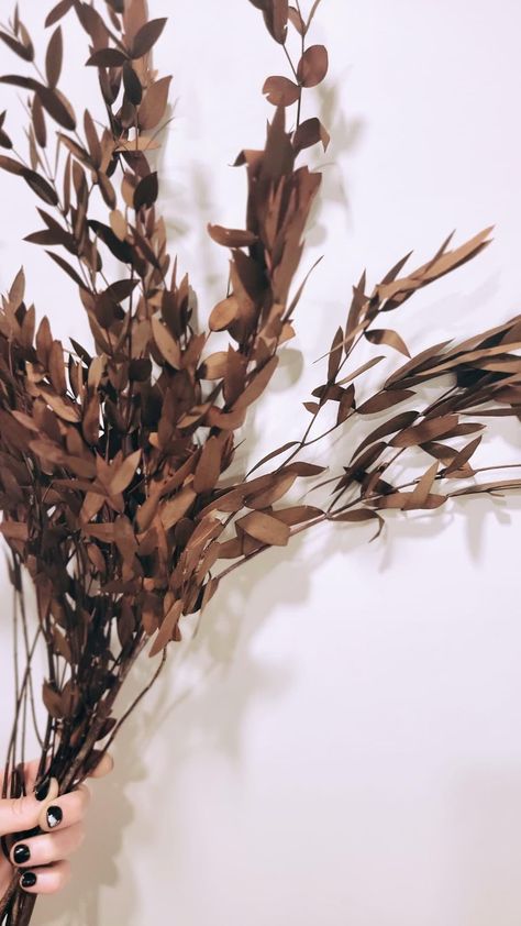 Burgundy Champagne Wedding, Brown Fall Decor, Brown Eucalyptus, Brown Wedding Themes, Branch Centerpieces Wedding, Branch Centerpieces, Wedding Branches, Bridal Bouquet Fall, Cascade Bouquet