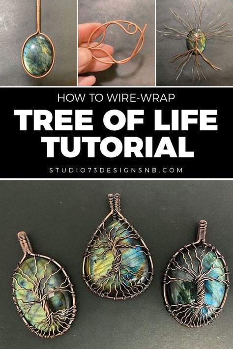 How To Copper Wrap Crystals, Wire Wrapped Stones Tutorial, Diy Tree Of Life Wire, Wire Wrap Tree Of Life, Wire Wrap Pendants, Wired Jewelry Diy, How To Wire Wrap Crystals, Wire Jewelry Patterns How To Make, Wire Trees Diy How To Make