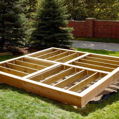 Platform Deck - with material list & step by step instructions, start with a platform, add roof, then sides - a little at a time... Garden Platform, Platform Deck, Build A Garden, Laying Decking, Hot Tub Deck, Floating Deck, Deck Installation, Deck Construction, Deck Projects