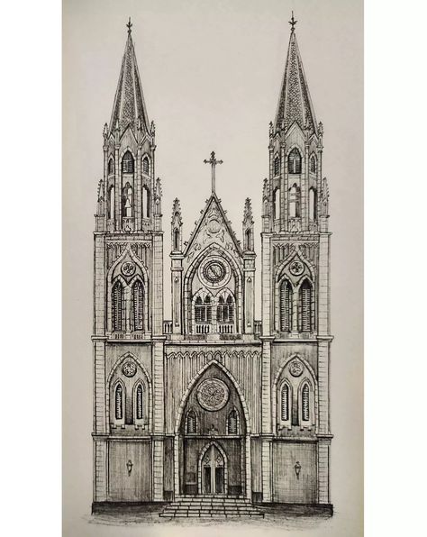 Gothic Architecture Drawing Easy, Gothic Cathedral Drawing, Cathedral Architecture Drawing, Church Drawing Sketch, Roman Architecture Drawing, Gothic Church Drawing, Catholic Church Aesthetic, Cathedral Sketch, Church Sketch