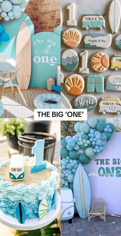 Surf Birthday Party, Surf Birthday, 1 Year Baby, Surf Party, Baby Birthday Decorations, Baby Boy First Birthday, First Birthday Themes, Birthday Balloon Decorations, The Big One