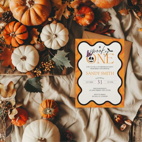 Spooky One Halloween 1st Birthday Aesthetic Invitation 1st Birthday In October, 1st Birthday Aesthetic, 1st Birthday October, Spooky Babe Birthday, October Birthday Invitations, Aesthetic Invitation, Spooky One First Birthday Invitations, Birthday In October, 1st Birthday Halloween Invitations