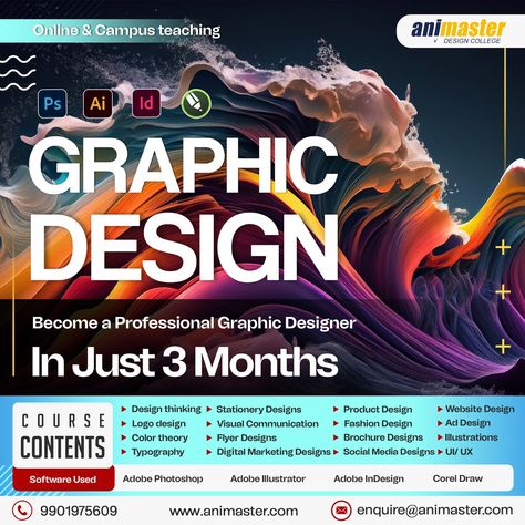 Unleash your inner design genius! Become a Professional Graphic Designer in just 3 Months in Bangalore!

Online & Campus Classes Available!
Don't wait! Limited seats are available. ⏳

Click the link below to learn more and enroll today! ➡️

https://www.animaster.com/course/graphic-design-courses-bangalore-india/

#GraphicDesign #CareerChange #LearnNewSkills #OnlineLearning #CampusLife #LearnGraphicDesignInBangalore #graphicdesigncourseinbangalore Design Advertisement, Social Media Advertising Design, Digital Marketing Design, Graphic Design Course, Learning Graphic Design, Bangalore India, College Design, Marketing Template, Design Course