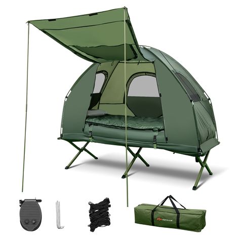 Arrives by Mon, Aug 14 Buy Goplus 1-Person Compact Portable Pop-Up Tent/Camping Cot w/ Air Mattress & Sleeping Bag at Walmart.com Tent Cot, Tent Material, 2 Person Tent, Camping Cot, Camping Set, Air Pillow, Camping Furniture, Bed Tent, Inflatable Mattress