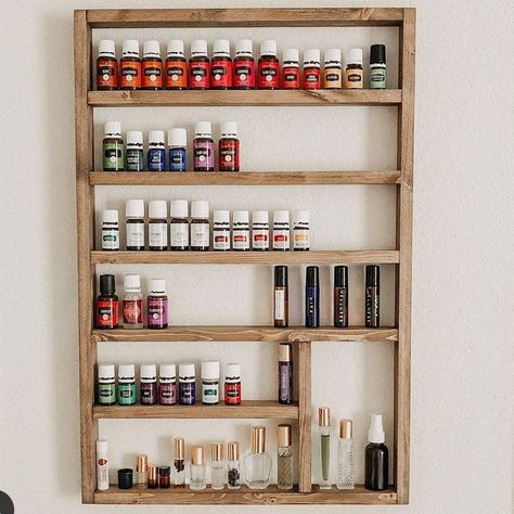 Apothecary Ideas, Essential Oil Display, Oil Display, Essential Oils Organization, Nail Polish Shelf, Oil Rack, Oil Shelf, Essential Oil Shelf, Essential Oil Holder