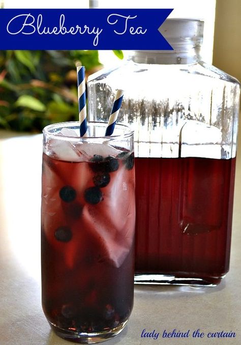 Blueberry Tea - Easy recipe.  Fresh berries, sugar, blender & tea. Yum, this sounds delicious. Make this for the party. Gotta see what other great ideas on this site. Blueberry Tea, Iced Tea Recipes, Behind The Curtain, Blueberry Recipes, Summer Refreshments, Flavored Tea, Smoothie Drinks, The Curtain, Fresh Berries