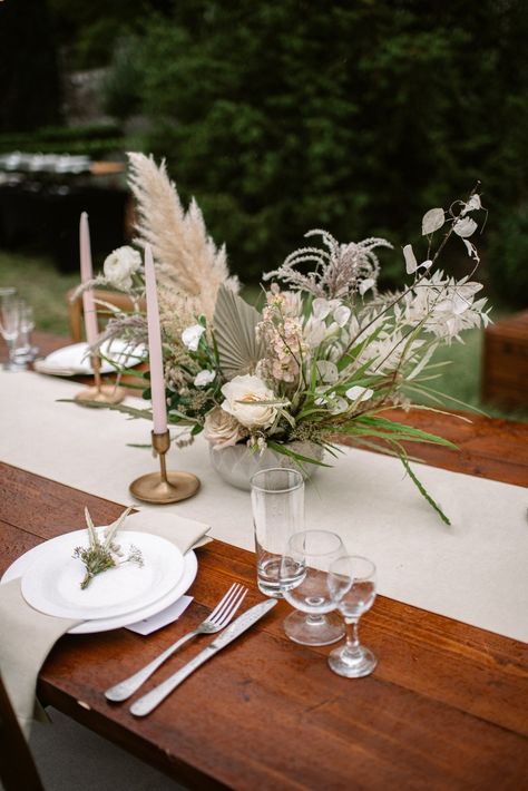 Short Boho Centerpieces, Floral Centerpieces With Pampas, Pampas Centerpieces Wedding Round Table, Pampas Grass Long Table, Sweetheart Table Pampas, Boho Wedding Table Decor Pampas, Pedestal Vase Centerpiece, Boho Centerpiece, Beach Centerpieces