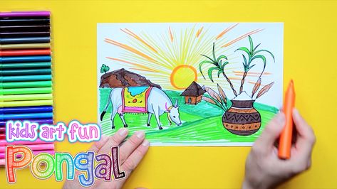 How to draw and color Pongal festival Pongal Drawing For Competition, Pongal Celebration Drawing, Pongal Painting, Pongal Festival Drawing, Pongal Drawing, Celebration Drawing, Pongal Festival, Printable Outline, Pongal Celebration