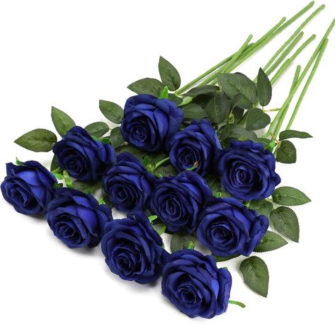 Royal Blue Roses, Flowers With Stems, Fake Roses, Royal Blue Flowers, Wedding Hotel, Navy Blue Flowers, Wedding Display, Hotel Office, Real Touch Flowers