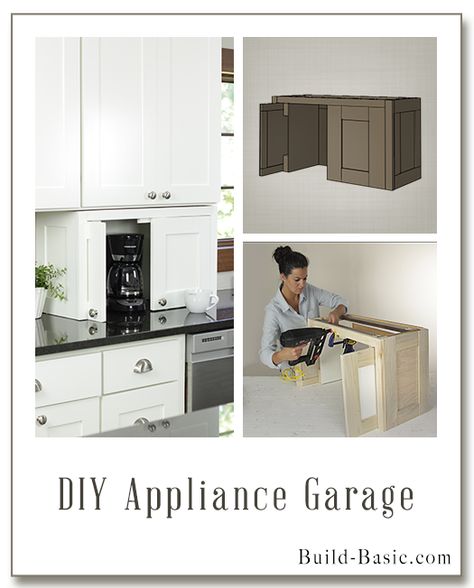 Build this DIY Appliance Garage - Building Plans and Instructions by @Build Basic www.build-basic.com Diy Appliance Garage, Cabinet Organization Diy, Garage Building Plans, Countertop Concrete, Garage Floor Paint, Outdoor Kitchen Countertops, Kitchen Island Plans, Appliance Garage, Building A Kitchen