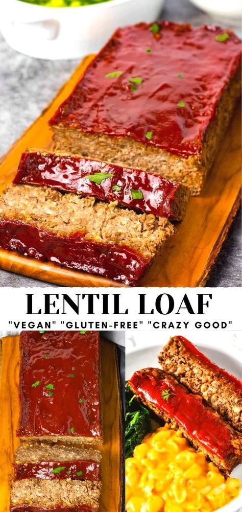 This Vegan Lentil Loaf is simply amazing! This is the perfect main dish for your holiday menu, it is hearty, flavorful and topped with a delicious homemade ketchup glaze! Vegan Lentil Loaf, Veggie Loaf, Vegan Meatloaf, Lentil Loaf, Vegan Lentil, Vegan Meat, Vegan Party, Vegan Holiday, Vegan Holidays