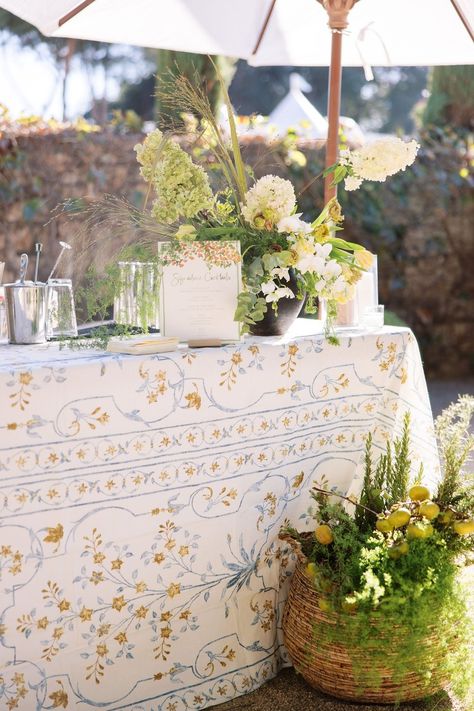 J+J | Provence in Ojai x Summer Wedding - twine events Mismatched Table Linens Wedding, July Wedding Aesthetic, Spring Wedding Linens, Tuscan Summer Aesthetic, Tuscany Wedding Inspiration, Beach Villa Wedding, Wedding Table Linen Ideas Color Palettes, French Garden Party Wedding, Summer 2025 Wedding