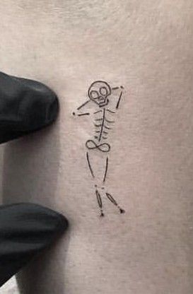 Funny Bone Tattoo, Skeleton Line Tattoo, Skeleton Line Drawing, Small Skeleton Tattoo Simple, Spine Skeleton Tattoo, Tiny Skeleton Tattoo, Funny Skeleton Tattoo, Stick And Poke Sleeve, Physiotherapy Tattoo