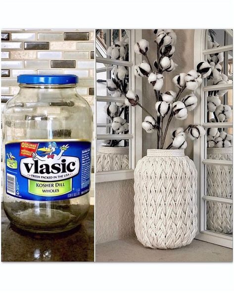 MarysHobbyLife | Hello everyone! Here is another Pickle jar transformation inspired by @target woven basket by Project62. I’m kinda obsessed with rope… | Instagram Pickle Jar Crafts Diy, Pickle Jar Crafts, Schnee Party, Glass Jars Diy, Diy Jar, Pickle Jar, Diy Jar Crafts, Christmas Float, Pickle Jars