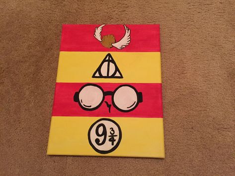 Easy Harry Potter Painting, Harry Potter Canvas Painting Easy, Mini Canvas Art Harry Potter, Canvas Painting Ideas Harry Potter, Harry Potter Acrylic Painting Ideas, Harry Potter Wall Painting, Hogwarts Canvas Painting, Harry Potter Canvas Painting, Harry Potter Themed Paintings On Canvas