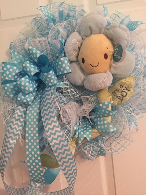 Blue And Brown Baby Shower, Gender Reveal Wreath, Brown Baby Shower Ideas, Hospital Door Wreath, Baby Door Wreaths, Hospital Door Wreaths, Brown Baby Shower, Baby Wreaths, Baby Boy Wreath