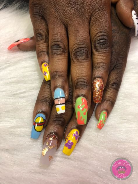 #90sNails #NickelodeonNails #NailArt #Rugrats #Nails # CoffinNails 90s Nails Acrylic Black Women, Nails Acrylic Black Women, Rugrats Nails, 90s Nails Acrylic, Nails 90s, Nails Teal, 90s Nickelodeon, Nails Acrylic Black, 90s Nails