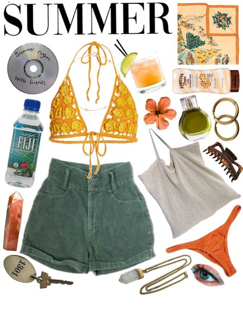 Summer Outfit Boards Aesthetic, Beach Vibes Clothes, Pretty Summer Outfits Aesthetic, Mood Board Outfits, Vacationcore Outfit, Summer Outfits Board, Village Outfit, Summer Outfit Inspo Collage, Hawaii Clothes