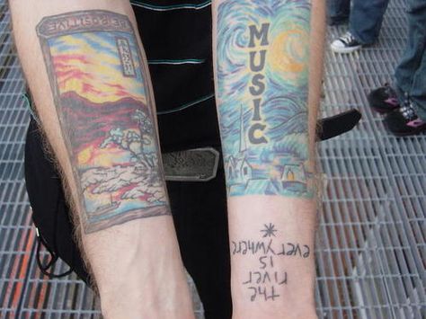 andrew mcmahon's tattoos Jacks Mannequin, Something Corporate, Andrew Mcmahon, Night Tattoo, Leg Sleeve Tattoo, Aesthetic Tattoo, Body Mods, Music Love, Heart Tattoo