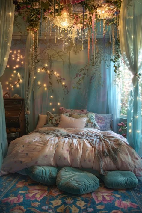 Create Your Dreamy Fairy-Tale Bedroom: Magical Decor Ideas to Inspire Fairytale Room Aesthetic, Princess Bedroom Ideas, Decorated Bedroom, Zen Room Decor, Fairytale Bedroom, Princess Ideas, Princess Bedrooms, Whimsical Bedroom, Dream Bedroom Inspiration