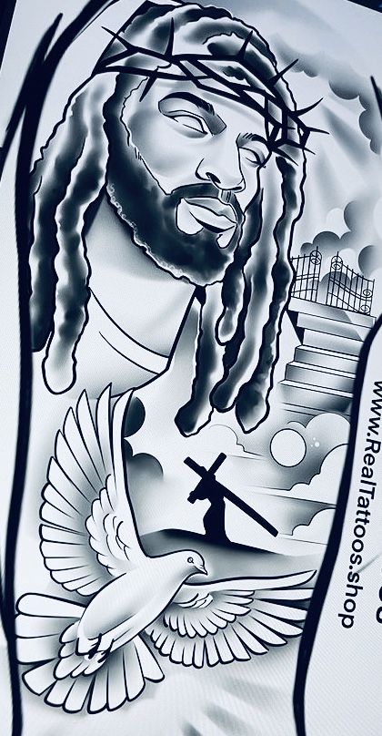 Black Angel Tattoo Design, Black Jesus Tattoo Design, Black Angels Tattoo, Black Jesus Tattoo, Thug Drawings, Hood Tattoo Designs, Hood Tattoos, Anonymous Tattoo, Bird Tattoos Arm