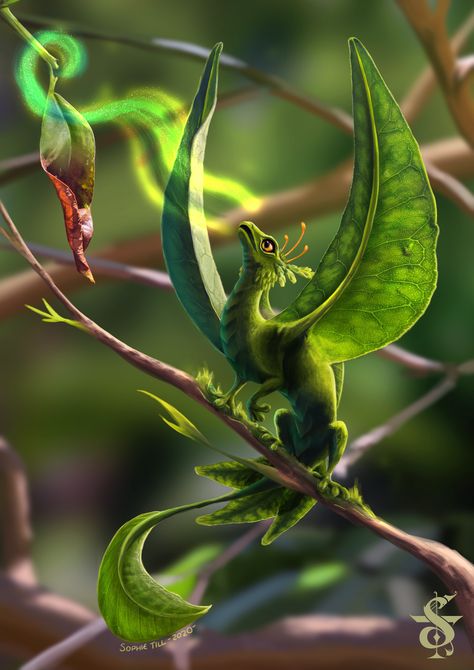 ArtStation - Leaf Dragon Wyvern Art, Leaf Dragon, Fire Breathing, Matte Painting, Fantasy Series, Environment Concept Art, Fantastic Beasts, My Garden, Awe Inspiring