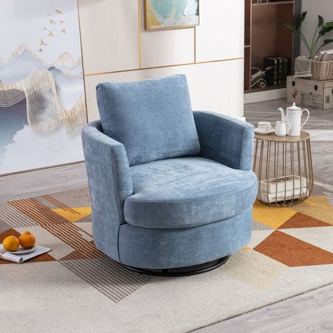 Latitude Run® Yelina 81.08 Cm Wide Polyester Barrel Chair & Reviews | Wayfair Sky Blue Chair, Coastal Accent Chairs, Grey Swivel Chairs, Blue Sectional, Comfy Accent Chairs, Modern Swivel Chair, Blue Accent Chairs, Swivel Glider Chair, Sitting Chair