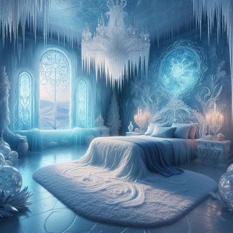 Ice Bedroom Fantasy Art, Ice Throne, Snow Planet, Snow Kingdom, Frozen Kingdom, Fantasy Places Art, Ice Kingdom, Ice Design, Winter Court