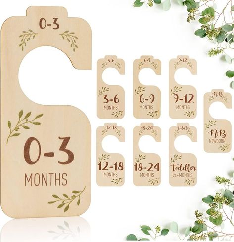 Baby Closet Dividers for Clothes Organizer - Set of 8 Beautiful Wooden Double-Sided Baby Clothes Size Hanger Organizer from Newborn to 24 Months for Boho Nursery Decor Clothes Sorting, Baby Closet Organization, Baby Closet Dividers, Baby Wish List, Baby Clothes Sizes, Closet Dividers, Clothes Organizer, Adorable Nursery, Hanger Organizer