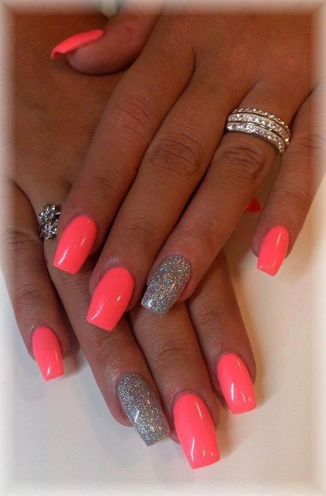 Nagellack Trends, Coral Nails, Colorful Nail Designs, Summer Acrylic Nails, Toe Nail Designs, I Cant Wait, Dipped Nails, Silver Nails, Cute Nail Designs