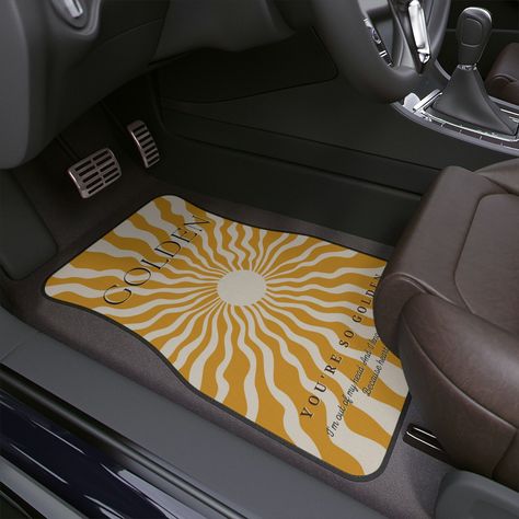 Cottagecore Car, Boho Car Accessories, Car Deco, Sun Pattern, Girly Car, Car Accessories For Women, Yellow Car, Gold Sun, Car Gifts