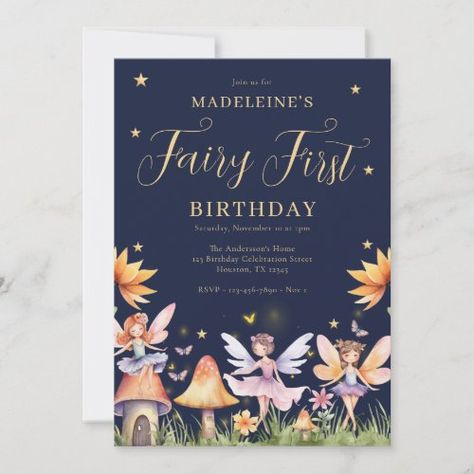 $2.92 | Fairy First Enchanted Magical Garden 1st Birthday - fairy 1st birthday party invitation, fairies, enchanted garden, magical, first, girls, 1st, gold, personalize, digital Fairy Birthday Themes, Fairy Theme Party, Magical Party, Fluttering Butterflies, 1st Birthday Party Invitations, 1st Birthday Invitation, Fairy Birthday, Fairy Parties, Create Memories