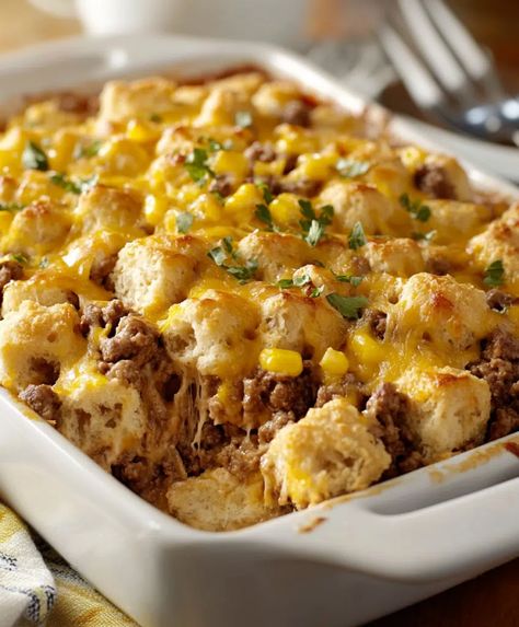 Cowboy Casserole Recipe - emiliarecipes.com Trailer Park Casserole, Cowboy Breakfast Casserole, Cowboy Casserole Recipe, Cowboy Casserole, Tater Tot Casserole, Pot Luck, Tater Tots, Chicken Pasta Recipes, Fun Easy Recipes