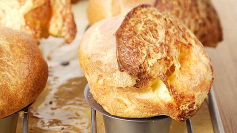 Cheese Popovers, Popovers Recipe, Muffin Pan Recipes, Mac And Cheese Cups, Popover Pan, Popover Recipe, Pbs Food, Bite Size Appetizers, Living Tv