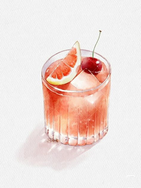 Drink Illustration, Watercolor Food Illustration, Food Art Painting, Drink Art, 귀여운 음식 그림, Food Artwork, Food Sketch, Food Illustration Art, Watercolor Food