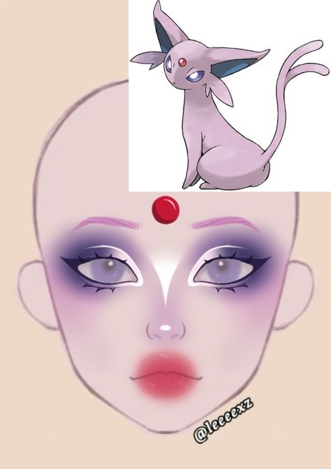 Pokemon Eye Makeup, Pokemon Inspired Makeup, Espeon Makeup, Gengar Makeup, Cosplay Makeup Ideas, Anime Makeup Looks, Espeon Cosplay, Makeup Looks Drawing, Anime Inspired Makeup