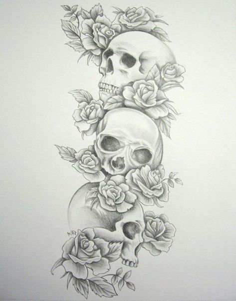 Skull Tattoo Flowers, Skull Rose Tattoos, Rose Drawing Tattoo, Rose Tattoo Sleeve, Rose Sleeve, Skull Sleeve Tattoos, Skull Sleeve, Muster Tattoos, Full Sleeve Tattoos