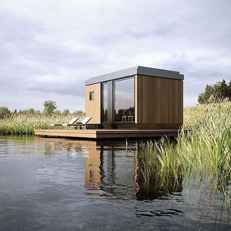 House Near Water, Water House, Container Architecture, Huge Windows, Prefabricated Houses, Floating House, Timber House, Container Homes, Shipping Container Homes