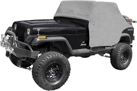 This water resistant vinyl cab cover from Rugged Ridge. Gray. Not machine wash or dry-able. Custom fit cab covers protect your vehicles interior from dust, dirt and light showers. Constructed of vinyl coated polyester fabric this easy to use cover installs in minutes. Reinforced elastic side straps and under body hooks hold the cab cover in place. No drilling required. Note: Though constructed of water proof materials, the water resistant cab covers are designed to protect the vehicle interio... Jeep Covers, Jeep Wrangler Renegade, Jeep Wrangler Interior, Jeep Tops, Yj Wrangler, Jeep Yj, Rugged Ridge, Jeep Wrangler Yj, Cover Gray