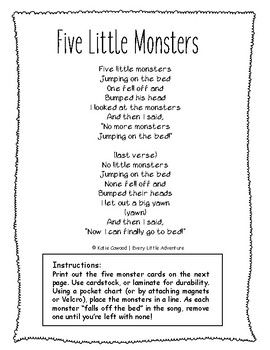 Monster Circle Time, Centers, & Printables Halloween Finger Plays For Preschool, Monster Circle Time Preschool, Halloween Songs For Prek, Monster Lesson Plans Preschool, Monster Curriculum Preschool, Preschool Poems, Nursery Rhymes Lyrics, Daycare Themes, Learn Singing