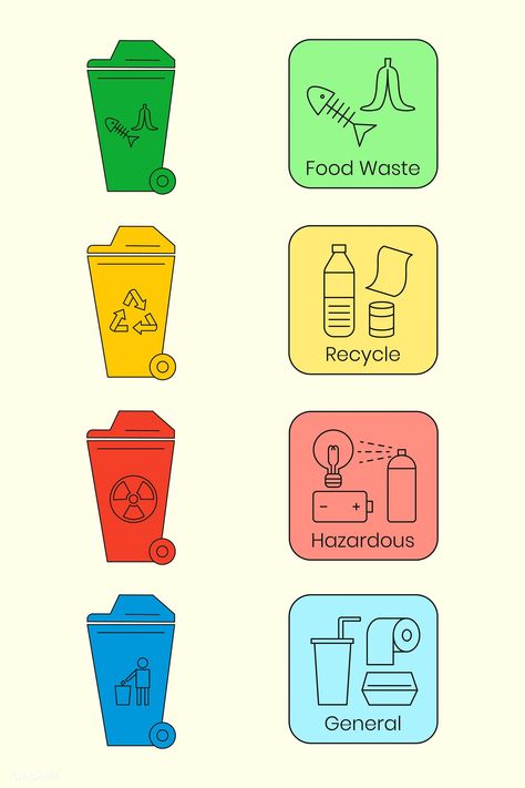 Waste management icon design elements vector set | free image by rawpixel.com / Juani Coronel Hilazo Food Waste Recycling, Biodegradable Waste, Garbage Recycling, Recycle Design, Trash Bin, Waste Management, Poster Drawing, Recycle Trash, Website Creation