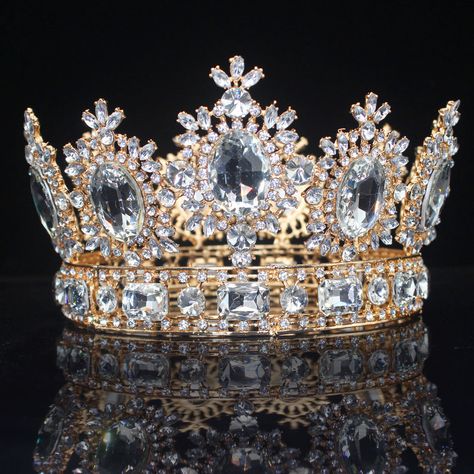 Crystal Queen Pageant Bridal Crowns in Seven Colors – TulleLux Bridal Crowns & Accessories Crown For A Queen, Tiaras And Crowns Wedding, Queen Crowns, Bridal Crown Crystal, Crown King, Crown Headpiece, Pageant Crowns, Bridal Tiaras, Headpiece Accessories