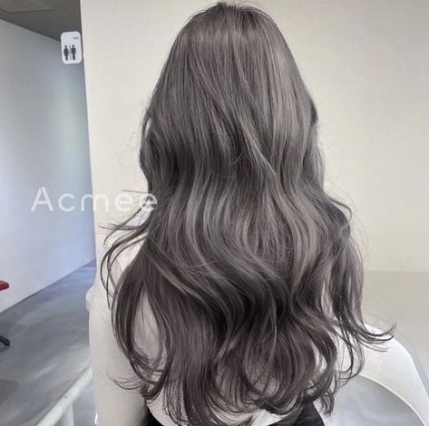 Mystic Ash Hair, Ash Taupe Gray Hair Color, Smoky Gray Hair, Dusty Grey Hair, Dust Ash Hair Color, Grey Asian Hair, Dust Ash Hair, Ashy Hair Color Ideas, Cool Toned Hair Color