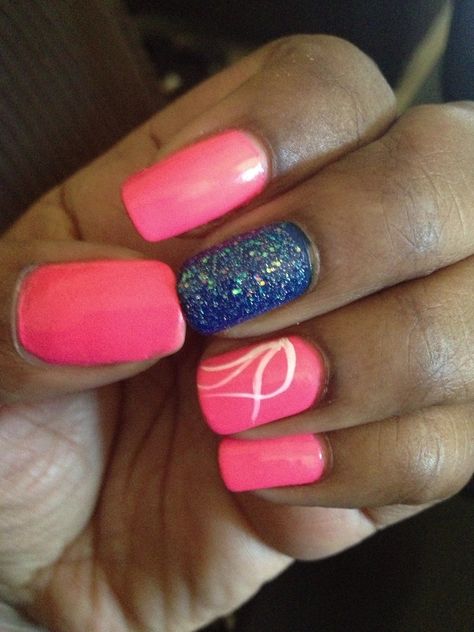 Pink and Navy blue nails Pink And Dark Blue Nails, Pink And Navy Nails, Blue Nail Colors, Pink And Dark Blue, Pink Nail Ideas, Hot Nail Designs, Pink Summer Nails, Dark Blue Nails, Navy Nails