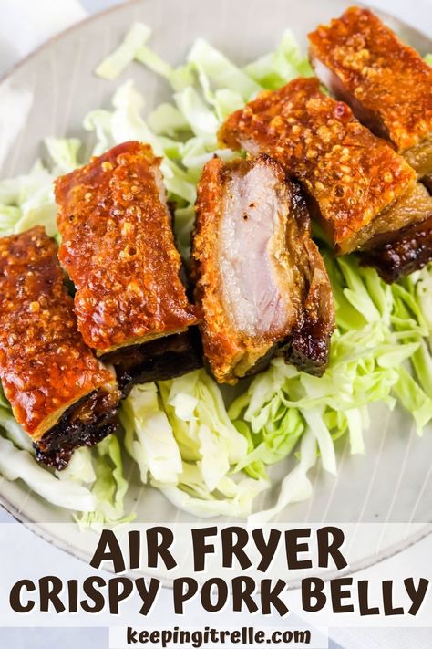 Airfryer Pork Belly Bites, Easy Pork Belly Recipes Air Fryer, Air Fryer Recipes Pork Belly, Fried Pork Belly Air Fryer, How To Make Pork Belly Crispy, Pork Belly Ribs Recipe, Air Fried Pork Belly Recipes, Pork Belly In The Air Fryer, Pork Belly Air Fryer Recipe Filipino