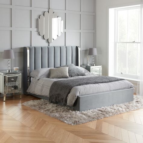 Grey velvet bed