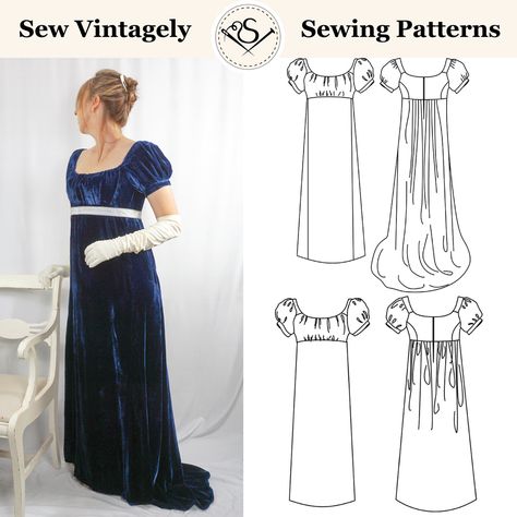 Expanded Size Range! - Plus Size Regency Dress Pattern - Sew Vintagely Dress Patterns Uk, Regency Dress Pattern, 19th Century Dress, Evening Dress Patterns, Regency Gown, Dresses By Pattern, Century Dress, Regency Dress, Dress Patterns Free