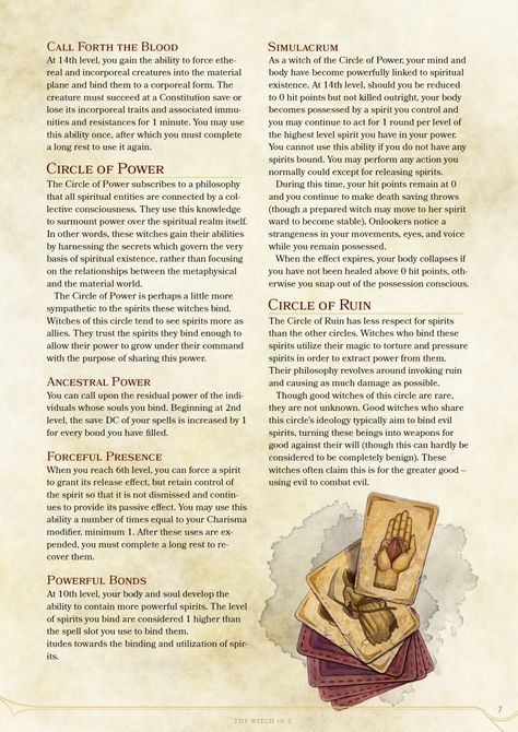 DnD 5e Homebrew — Witch Class by Zarieth Dnd Classes Homebrew, Dnd Shenanigans, Homebrew Classes, Dnd 5, Dragons 5e, Pg 6, Dnd Homebrew, D D Classes, Fantasy Ideas